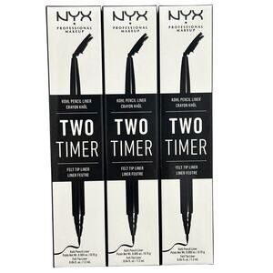 3x NYX Two Timer Kohl Pencil & Felt Tip Eyeliner 0.15g / 1.2ml Black New Sealed